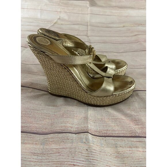 Versace Women's Gold Cut Out Accent Espadrilles Wedges - 40 (10) - Picture 6 of 14
